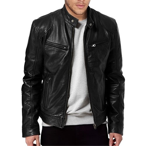 Vintage Men's Autumn And Winter Leather Jacket Plus Velvet Stand Colla