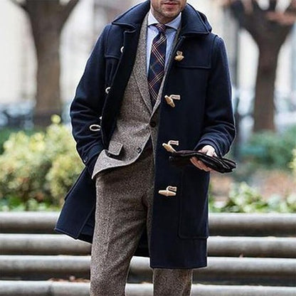 Men s Winter Duffle Coat Loose Fit Classic Wool Blend Long     Sleeve