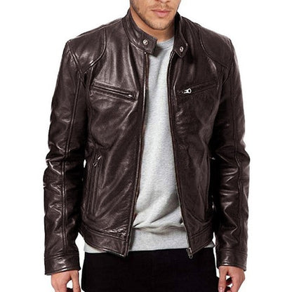 2023 Pu Leather Jacket Men Fashion Faux Leather Jacket Motorcycle Men'