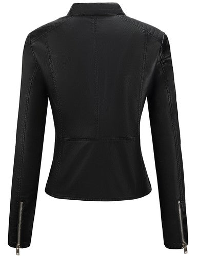 URBEST Women's Faux Leather Jacket – Black Motorcycle Moto Biker Short Coat