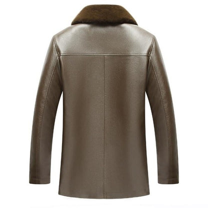Winter Fur Collar Leather Jacket Men's Button Pu Leather Men Large Siz