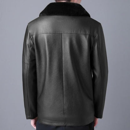 Winter Fur Collar Leather Jacket Men's Button Pu Leather Men Large Siz