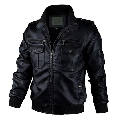 Autumn Winter Men's Motorcycle Biker Leather Jacket Men Windbreaker Fa