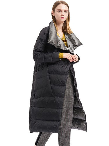 Fitaylor  Women Double Sided Down Long Jacket Winter Turtleneck White