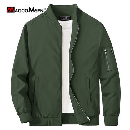 MAGCOMSEN Lightweight Men's Bomber Jackets Summer Autumn Full Zip Wind