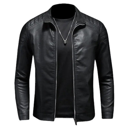 Men's Motorcycle PU Leather Jacket – Turn Down Collar, Slim Fit, Autumn Winter, Blue