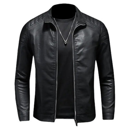 Men's Motorcycle PU Leather Jacket – Turn Down Collar, Slim Fit, Autumn Winter, Blue