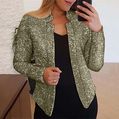Women's Fashion Sequin Blazer – Long Sleeve Slim Fit Open Front Cardigan Jacket, Gold