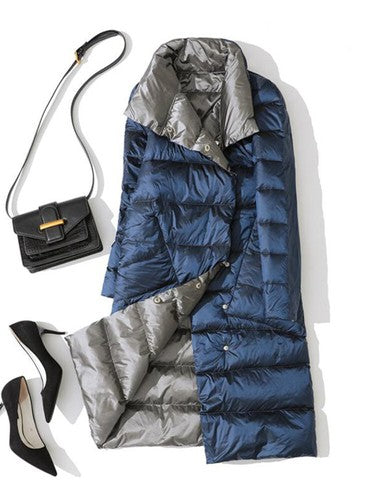 Fitaylor  Women Double Sided Down Long Jacket Winter Turtleneck White