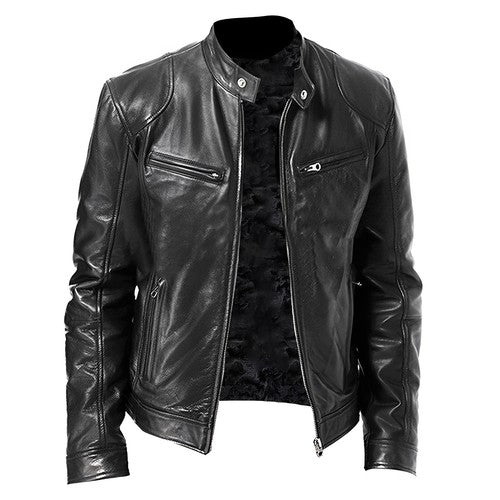 Vintage Men's Autumn And Winter Leather Jacket Plus Velvet Stand Colla