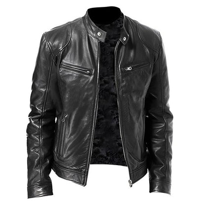 Vintage Men's Autumn And Winter Leather Jacket Plus Velvet Stand Colla