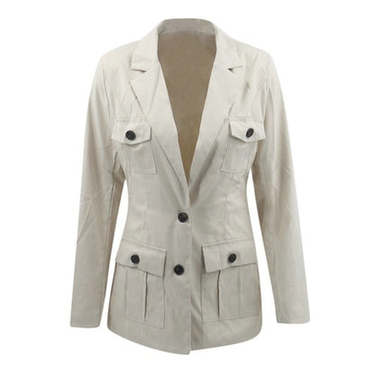 Women Chic Autumn Winter Outwear Casual Solid Color Long Sleeve Lapel