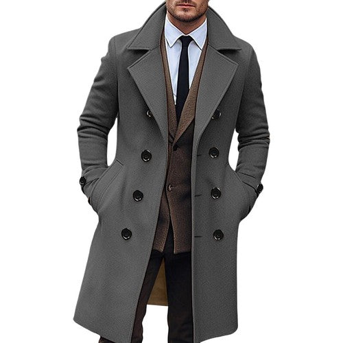 Classic Wool Blend Peacoat with Notched Lapel and Button Closure for M