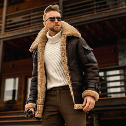 Men's  Fashion Casual coat autumn winter Warm Faux fur allinone jacket
