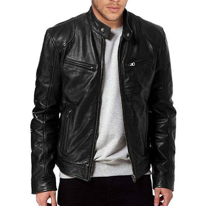 2023 Pu Leather Jacket Men Fashion Faux Leather Jacket Motorcycle Men'