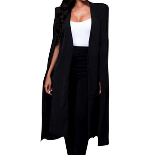 Shawl Collar Split Sleeve Cloak Blazer Cape Autumn Spring Women Solid