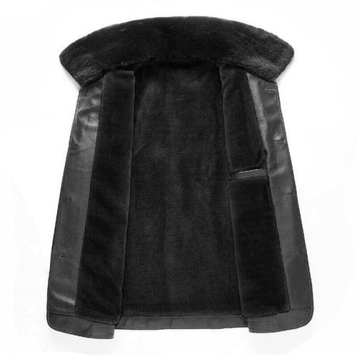 Winter Fur Collar Leather Jacket Men's Button Pu Leather Men Large Siz