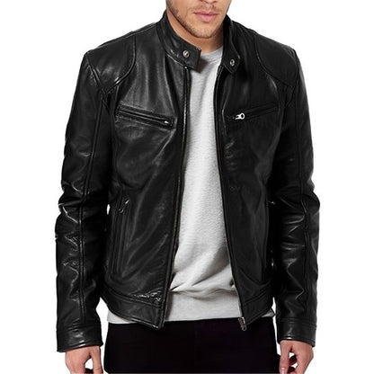 Vintage Men's Autumn And Winter Leather Jacket Plus Velvet Stand Colla