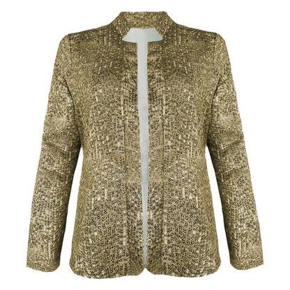 Women's Fashion Sequin Blazer – Long Sleeve Slim Fit Open Front Cardigan Jacket, Gold