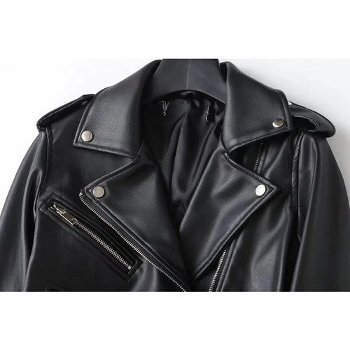 TRAF ZR Woman Faux Fur Coat Zipper Leather Jackets Perfecto Leather Ne