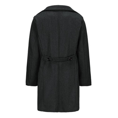 Classic Wool Blend Peacoat with Notched Lapel and Button Closure for M