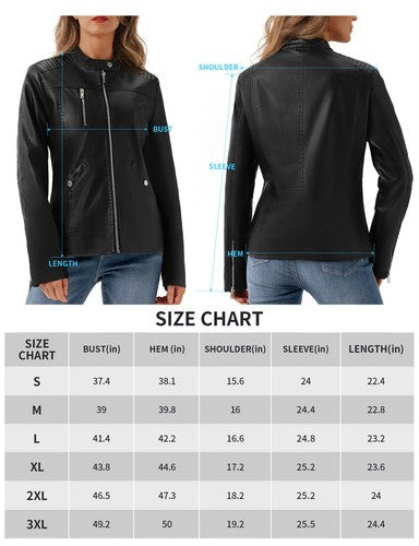 URBEST Women's Faux Leather Jacket – Black Motorcycle Moto Biker Short Coat