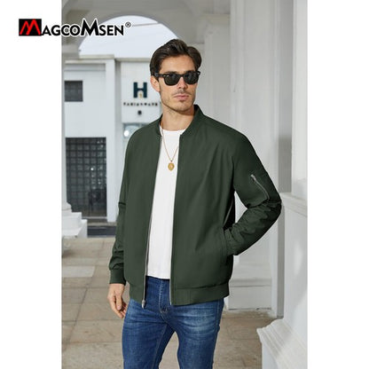 MAGCOMSEN Lightweight Men's Bomber Jackets Summer Autumn Full Zip Wind