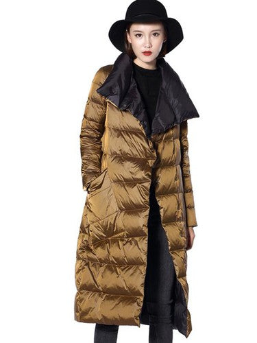 Fitaylor  Women Double Sided Down Long Jacket Winter Turtleneck White