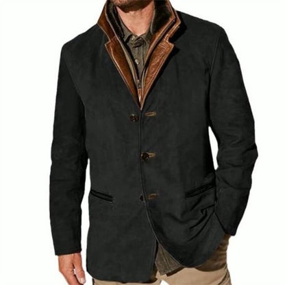 Men s Vintage Denim Jacket with Faux Fur Collar Distressed Ripped Long