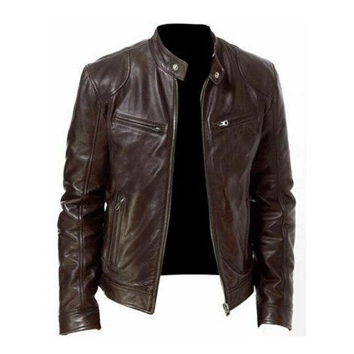 2023 Pu Leather Jacket Men Fashion Faux Leather Jacket Motorcycle Men'