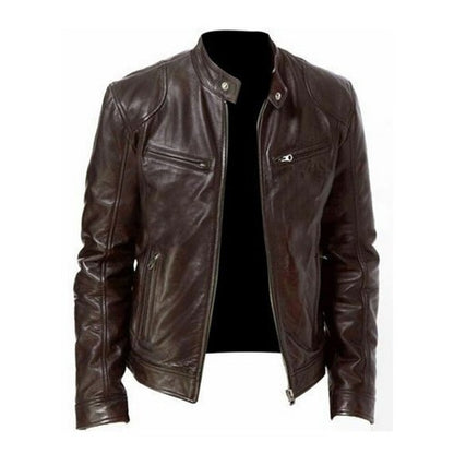 2023 Pu Leather Jacket Men Fashion Faux Leather Jacket Motorcycle Men'