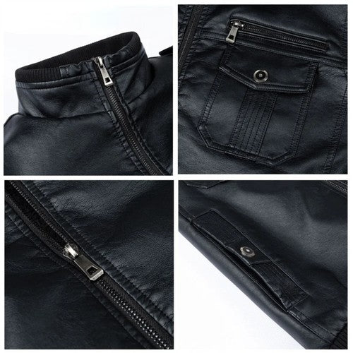 Autumn Winter Men's Motorcycle Biker Leather Jacket Men Windbreaker Fa