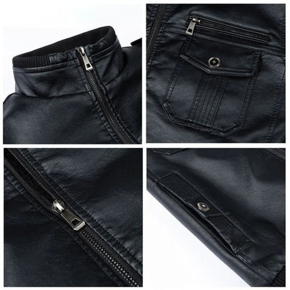 Autumn Winter Men's Motorcycle Biker Leather Jacket Men Windbreaker Fa