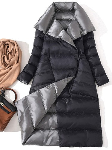 Fitaylor  Women Double Sided Down Long Jacket Winter Turtleneck White