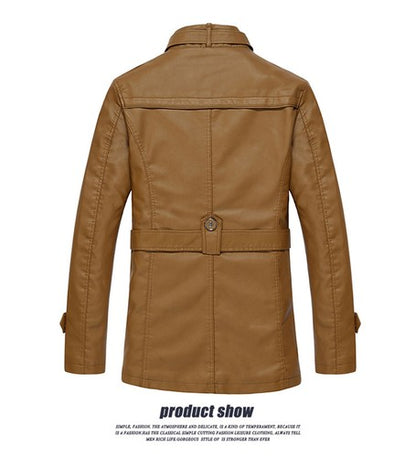 Men's Outdoor Sport Motorcycle Leather Jacket Solid Color Zipper Stand