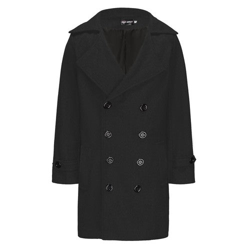 Classic Wool Blend Peacoat with Notched Lapel and Button Closure for M