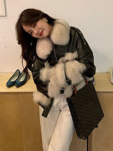 2023 New Winter Lamb Fur Sheepskin Patchwork Coat Faux Fur leather Jac