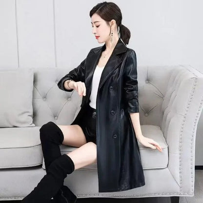 2022 fall top Compound lambskin leather jacket lady Free wash PU women