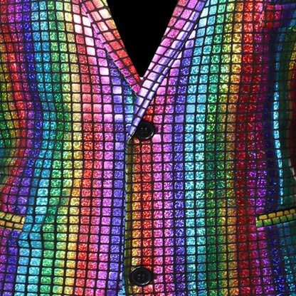 Grid Printed Men 2 Piece Suit Set Retro Punk Single Breasted Blazers A