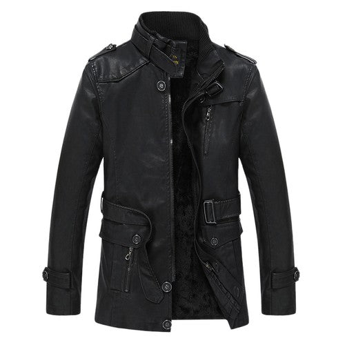 Men's Outdoor Sport Motorcycle Leather Jacket Solid Color Zipper Stand