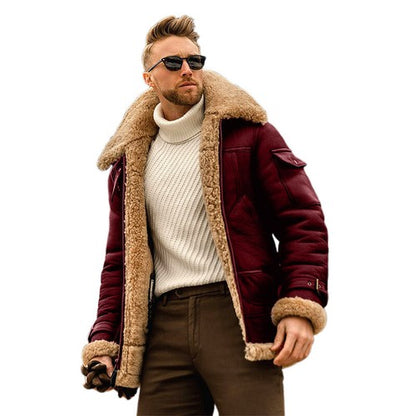 Men s Stylish Leather Jacket with Woolen Fleece Lining Zip Up Closure