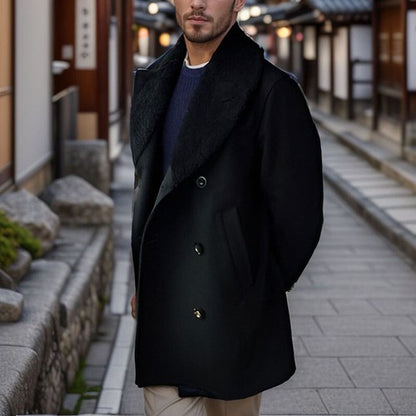 Stylish Men s Wool Pea Coat with Contrast Color Detail Double Breasted