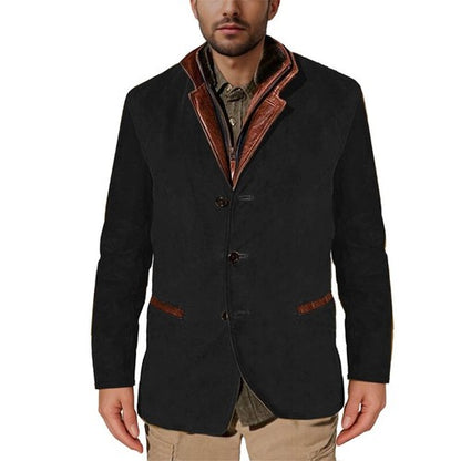 Men s Vintage Denim Jacket with Faux Fur Collar Distressed Ripped Long