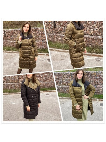 Fitaylor  Women Double Sided Down Long Jacket Winter Turtleneck White