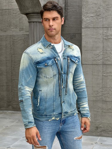 Men'S Fashion Elastic Jacket, Fashion Trend Washing Water Pressure Wri