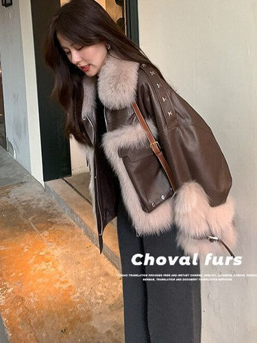 2023 New Winter Lamb Fur Sheepskin Patchwork Coat Faux Fur leather Jac