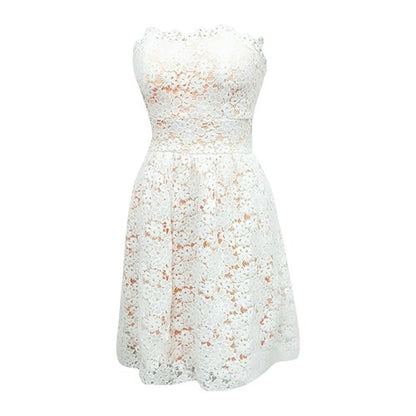 Off Shoulder White Floral Lace Dress Delicate Design Elastic Waist  A-