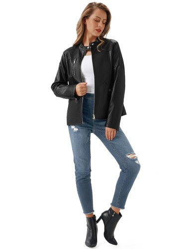URBEST Women's Faux Leather Jacket – Black Motorcycle Moto Biker Short Coat