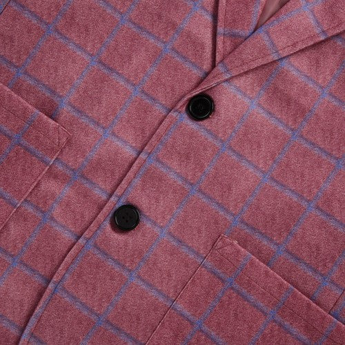 Men s  Fit Blazer Classic Checkered Design Single Color Lapel Long Sle
