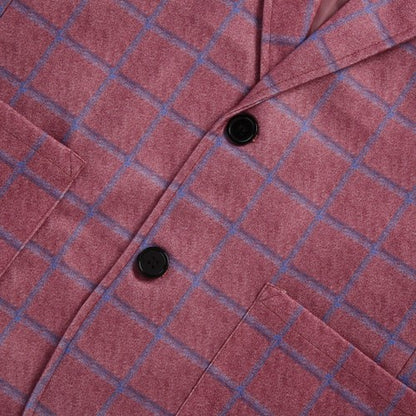 Men s  Fit Blazer Classic Checkered Design Single Color Lapel Long Sle